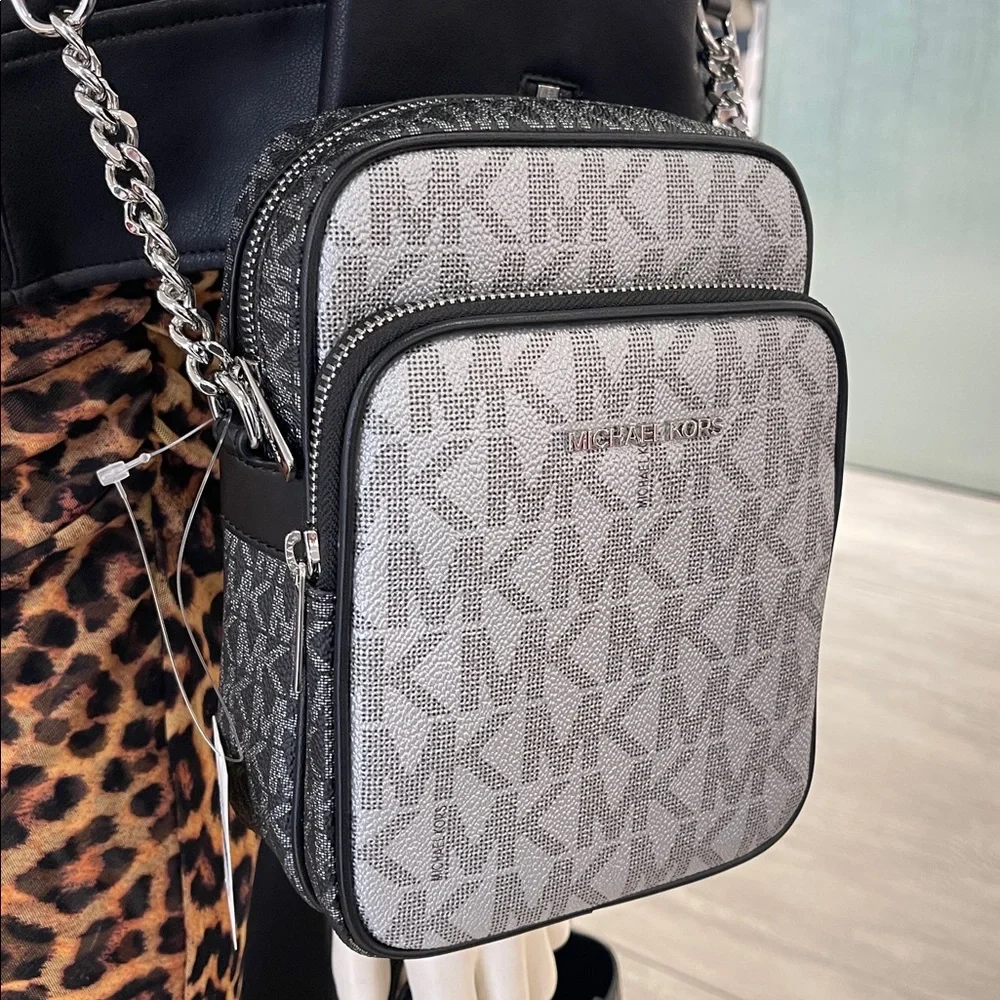 MICHAEL KORS Jet Set Medium Metallic Signature Logo NS Chain Crossbody Flight